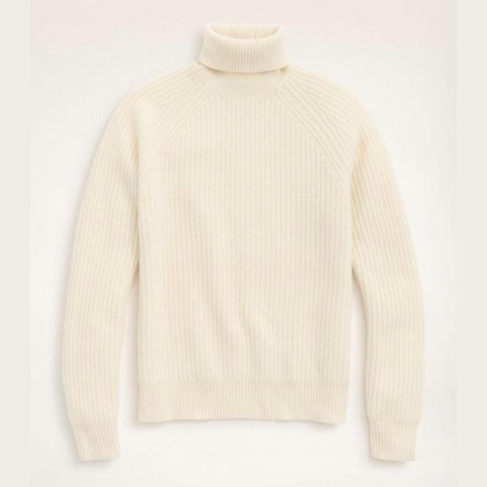 Brooks Brothers Wool-Cashmere Turtleneck Sweater in Cream sz Small